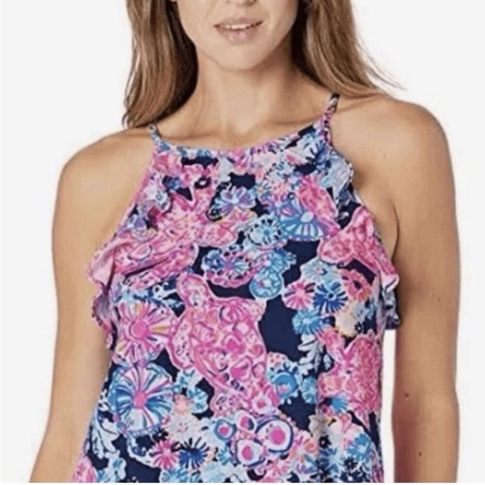 Lilly Pulitzer Tank Top Size XL Pink Ruffle V-Neck Cotton Lightweight Shirt Top